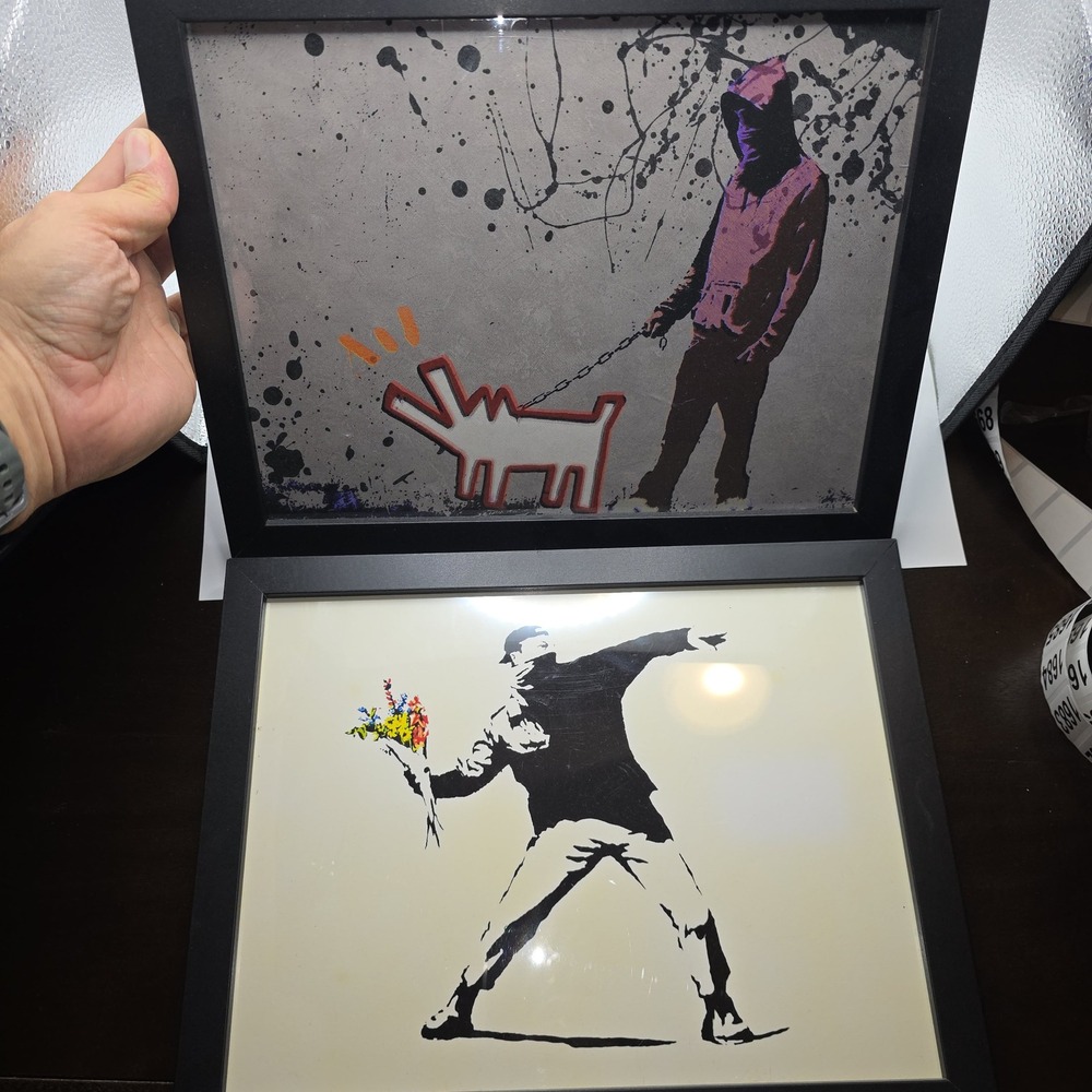 Banksy Framed Art Prints Set 2 Flower Thrower Choose Your Weapon 9x12 Framed
